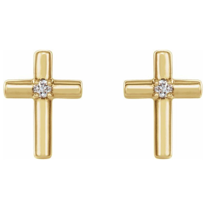 14K Yellow Or White Gold Round Pair 1.5Mm  I1, G-H Friction Backs 4-Prong Polished .03 Ctw Natural Diamond Cross Earrings