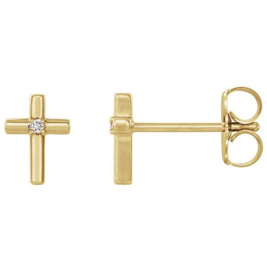 14K Yellow Or White Gold Round Pair 1.5Mm  I1, G-H Friction Backs 4-Prong Polished .03 Ctw Natural Diamond Cross Earrings