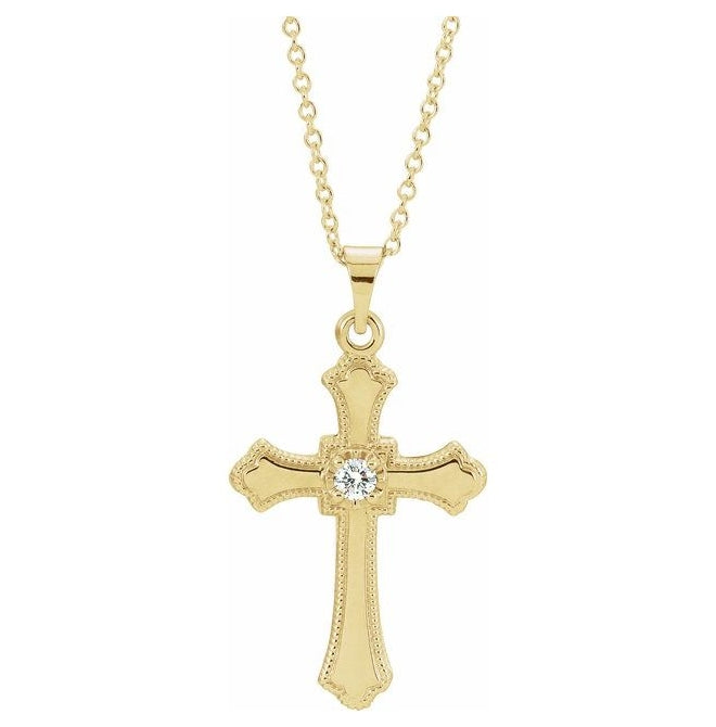 14K Yellow Gold 21 X 15 Mm 18 In Polished .06 Ctw Natural Diamond Cross Necklace