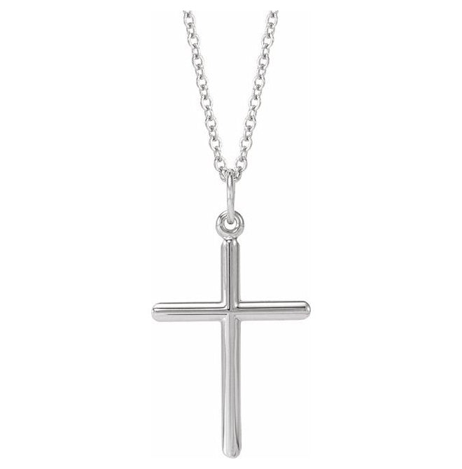 14K White Gold 22.9 X 12.5 Mm Polished Cross 18" Necklace