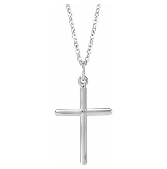 14K White Gold 22.9 X 12.5 Mm Polished Cross 18" Necklace