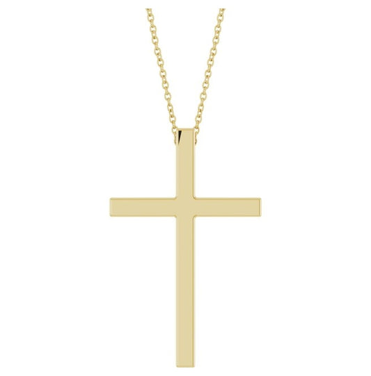 14K Yellow Gold Or Sterling Silver 33x20.9 mm Polished Cross 18" Necklace