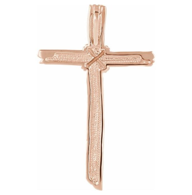 14K Rose Gold 50.7 X 32.2 Mm Polished Woodgrain Cross Pendant