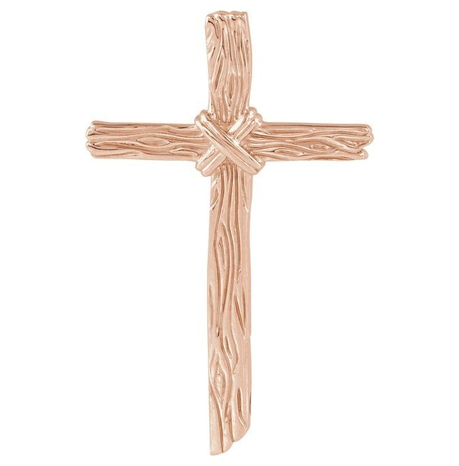 14K Rose Gold 50.7 X 32.2 Mm Polished Woodgrain Cross Pendant