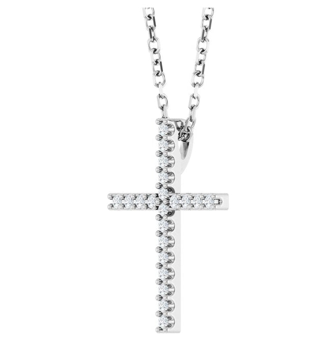 14K Yellow Or White Or Rose Gold Round 1Mm I1, G-H 16 In Polished .08 Ctw Natural Diamond Cross Necklace