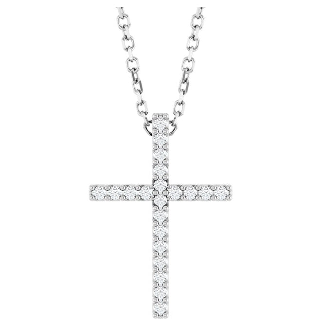 14K Yellow Or White Or Rose Gold Round 1Mm I1, G-H 16 In Polished .08 Ctw Natural Diamond Cross Necklace