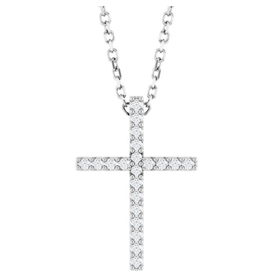 14K Yellow Or White Or Rose Gold Round 1Mm I1, G-H 16 In Polished .08 Ctw Natural Diamond Cross Necklace