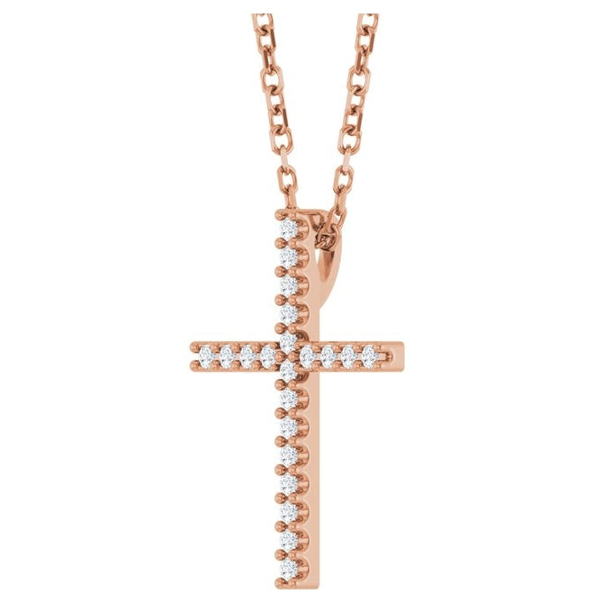 14K Yellow Or White Or Rose Gold Round 1Mm I1, G-H 16 In Polished .08 Ctw Natural Diamond Cross Necklace