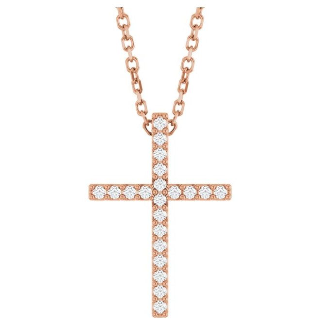 14K Yellow Or White Or Rose Gold Round 1Mm I1, G-H 16 In Polished .08 Ctw Natural Diamond Cross Necklace