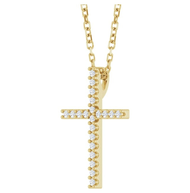 14K Yellow Or White Or Rose Gold Round 1Mm I1, G-H 16 In Polished .08 Ctw Natural Diamond Cross Necklace