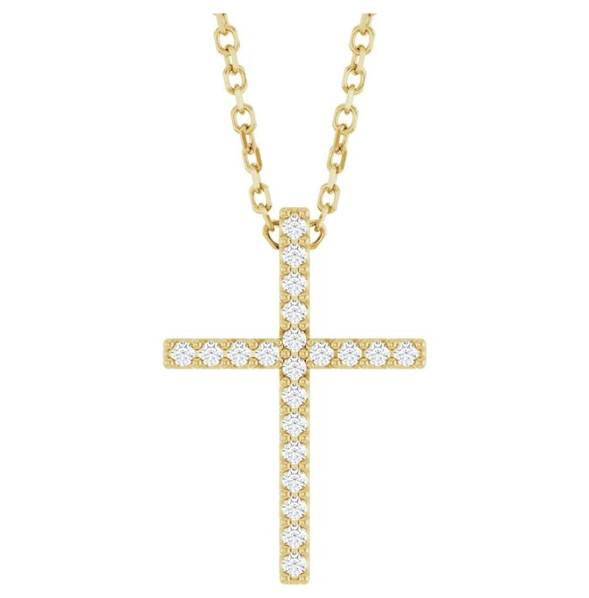 14K Yellow Or White Or Rose Gold Round 1Mm I1, G-H 16 In Polished .08 Ctw Natural Diamond Cross Necklace