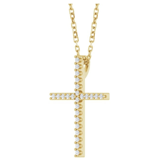 14K Yellow Or White Gold Round 1Mm I1, G-H 16 In Polished 1/10 Ctw Natural Diamond Cross Necklace