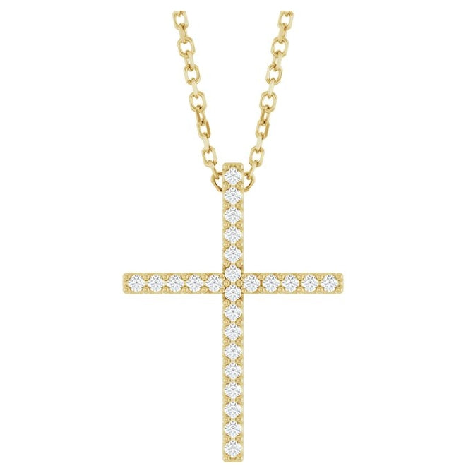 14K Yellow Or White Gold Round 1Mm I1, G-H 16 In Polished 1/10 Ctw Natural Diamond Cross Necklace