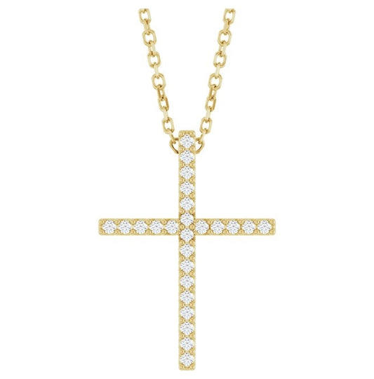 14K Yellow Or White Gold Round 1Mm I1, G-H 16 In Polished 1/10 Ctw Natural Diamond Cross Necklace