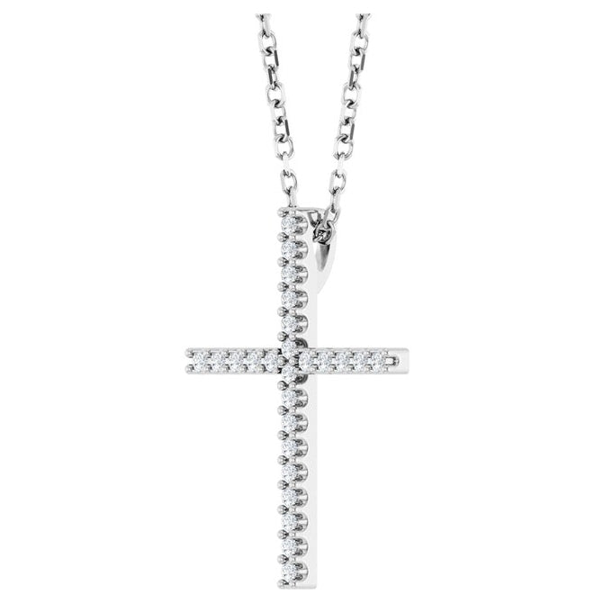 14K Yellow Or White Gold Round 1Mm I1, G-H 16 In Polished 1/10 Ctw Natural Diamond Cross Necklace