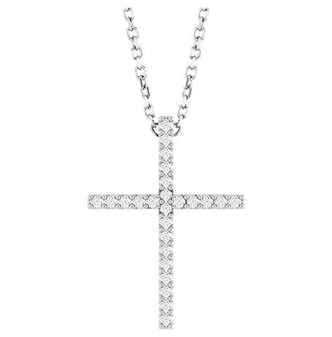 14K Yellow Or White Gold Round 1Mm I1, G-H 16 In Polished 1/10 Ctw Natural Diamond Cross Necklace