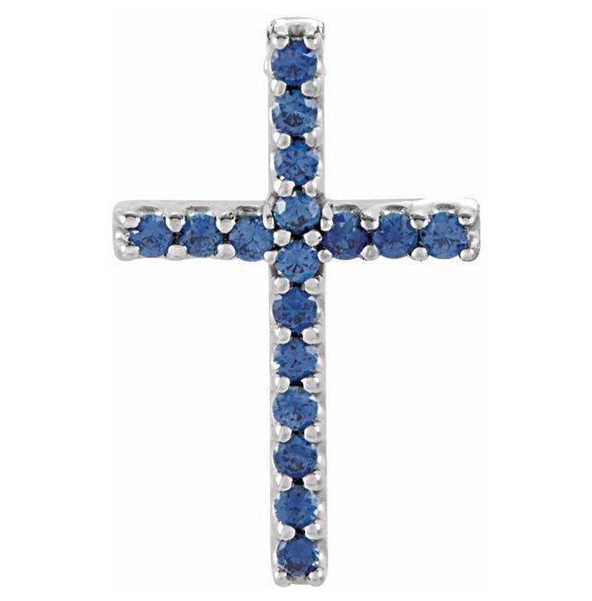 14K Yellow Or White Gold Round 1 Mm Polished Natural Blue Sapphire Petite Cross Pendant