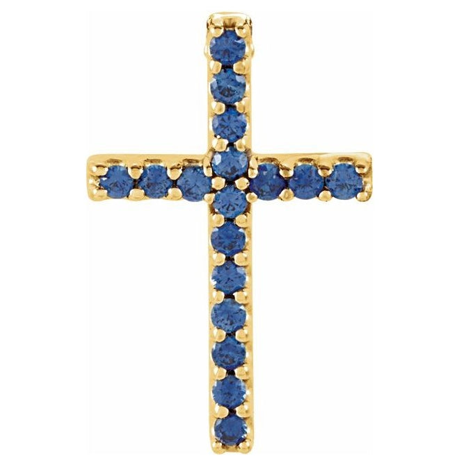 14K Yellow Or White Gold Round 1 Mm Polished Natural Blue Sapphire Petite Cross Pendant