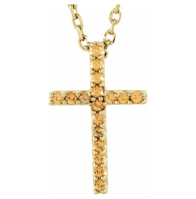 14K Yellow Gold Round 1 Mm 16 In Polished Natural Yellow Sapphire Petite Cross Necklace