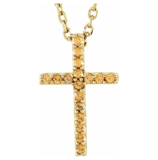 14K Yellow Gold Round 1 Mm 16 In Polished Natural Yellow Sapphire Petite Cross Necklace