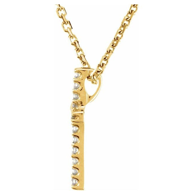 14K Yellow Or White Gold Round 1Mm Si1-Si2, G-H 16 In Polished .06 Ctw Petite Lab Grown Diamond Cross Necklace