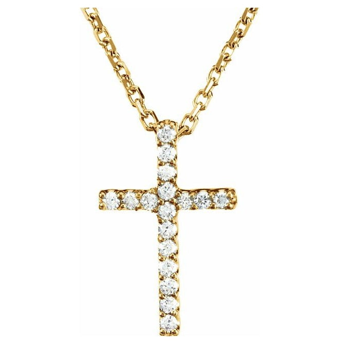 14K Yellow Or White Gold Round 1Mm Si1-Si2, G-H 16 In Polished .06 Ctw Petite Lab Grown Diamond Cross Necklace