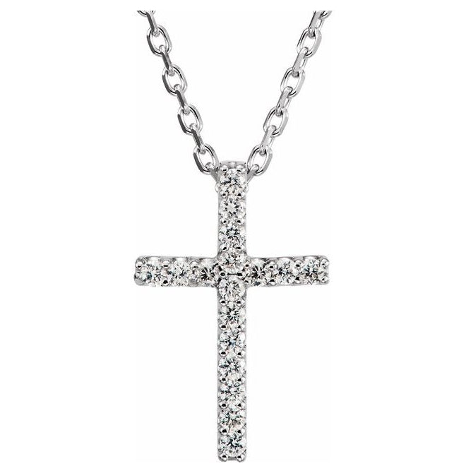 14K Yellow Or White Gold Round 1Mm Si1-Si2, G-H 16 In Polished .06 Ctw Petite Lab Grown Diamond Cross Necklace