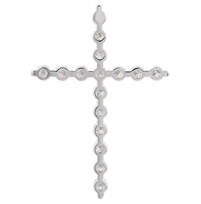 14K White Gold Round  3Mm  I1, G-H Polished Natural Diamond Cross Pendant