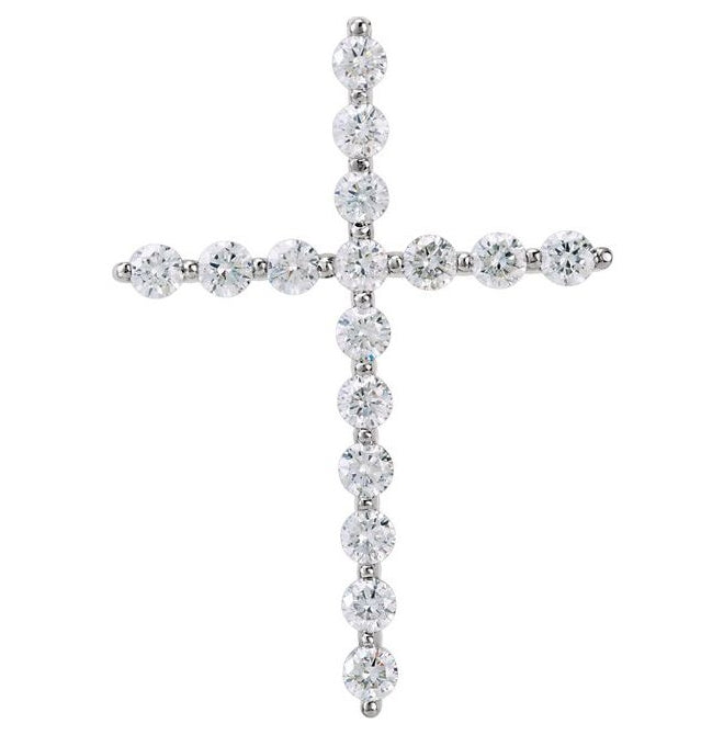 14K White Gold Round  3Mm  I1, G-H Polished Natural Diamond Cross Pendant