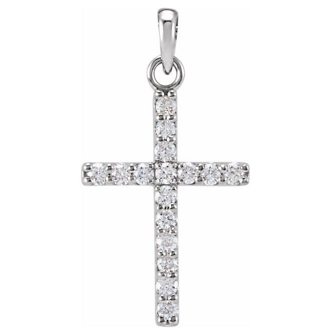 14K White Gold Round 1.3Mm  Si1-Si2, G-H Polished Lab-Grown Diamond Accented Cross Pendant