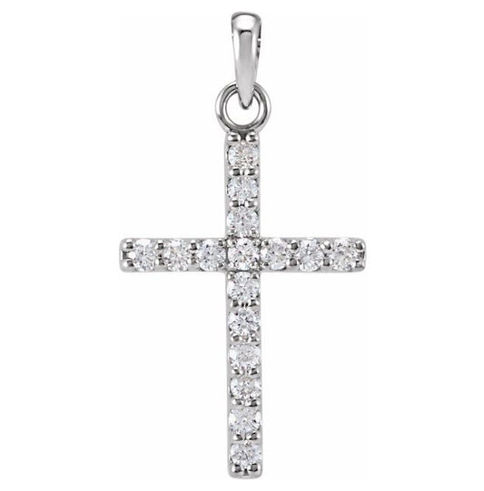 14K White Gold Round 1.3Mm  Si1-Si2, G-H Polished Lab-Grown Diamond Accented Cross Pendant