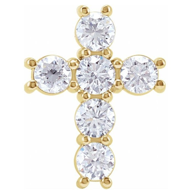 14K Yellow Gold Round  3.6Mm  I1, G-H Polished Natural Diamond Cross Pendant