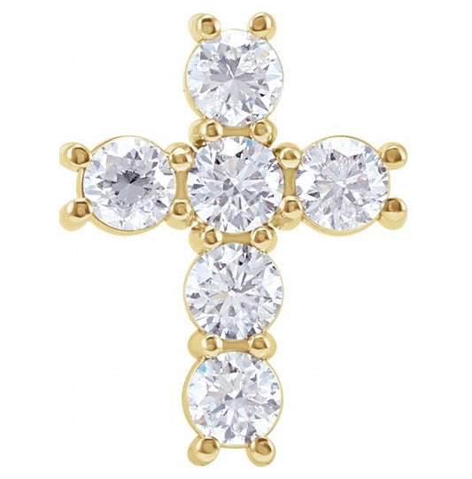 14K Yellow Gold Round  3.6Mm  I1, G-H Polished Natural Diamond Cross Pendant