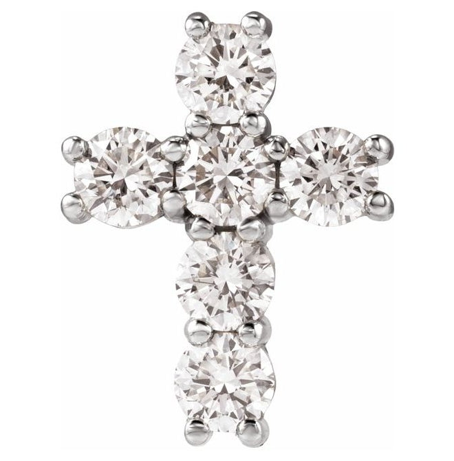 14K White Gold Round 3.4Mm  Si1-Si2, G-H Polished Lab-Grown Diamond Cross Pendant