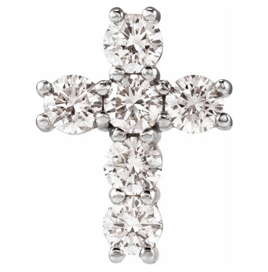 14K White Gold Round 3.4Mm  Si1-Si2, G-H Polished Lab-Grown Diamond Cross Pendant