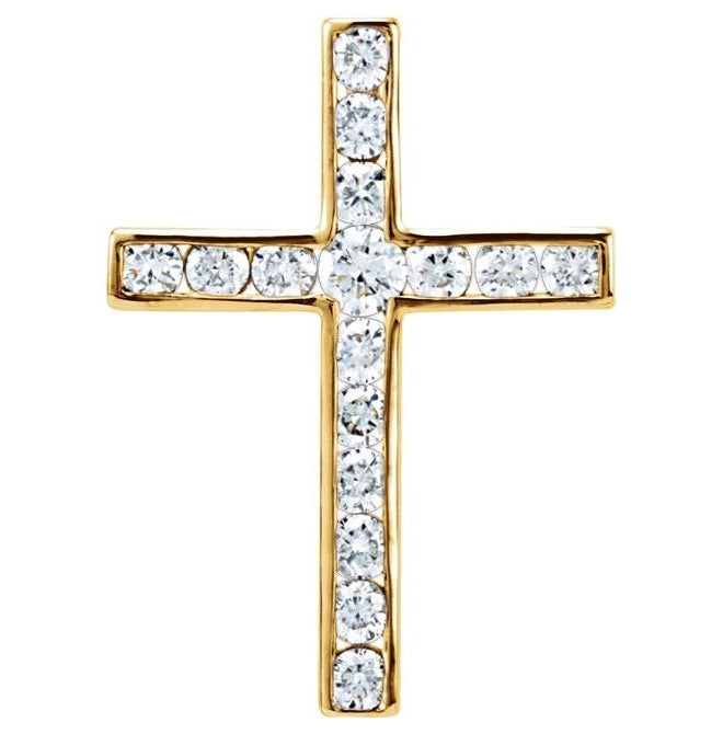 14K Yellow Gold 17.5 X 12.6 Mm Polished 1/4 Ctw Natural Diamond Cross Pendant