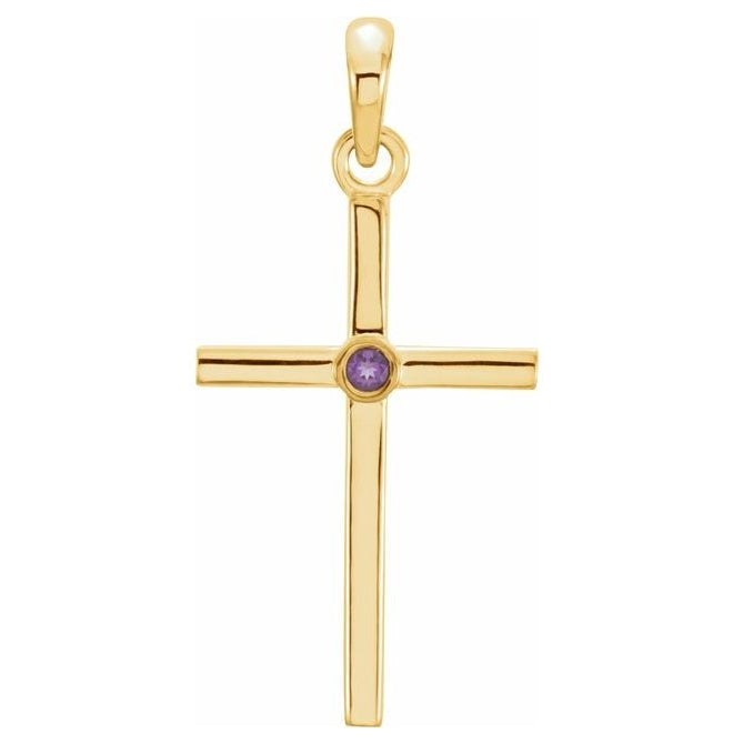 14K Yellow Gold Round  1.5 Mm Polished Natural Amethyst Cross Pendant