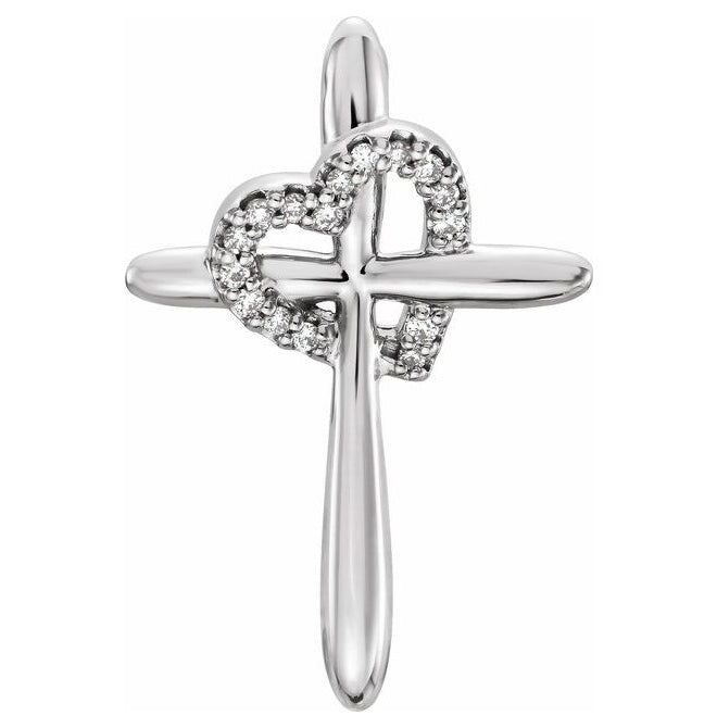 Platinum Round  .8Mm  Si2-Si3, G-H Polished .04 Ctw Natural Diamond Cross With Heart Pendant