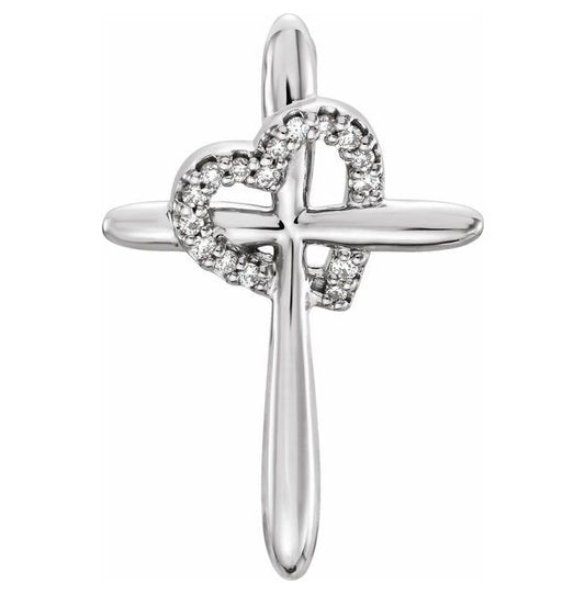 Platinum Round  .8Mm  Si2-Si3, G-H Polished .04 Ctw Natural Diamond Cross With Heart Pendant