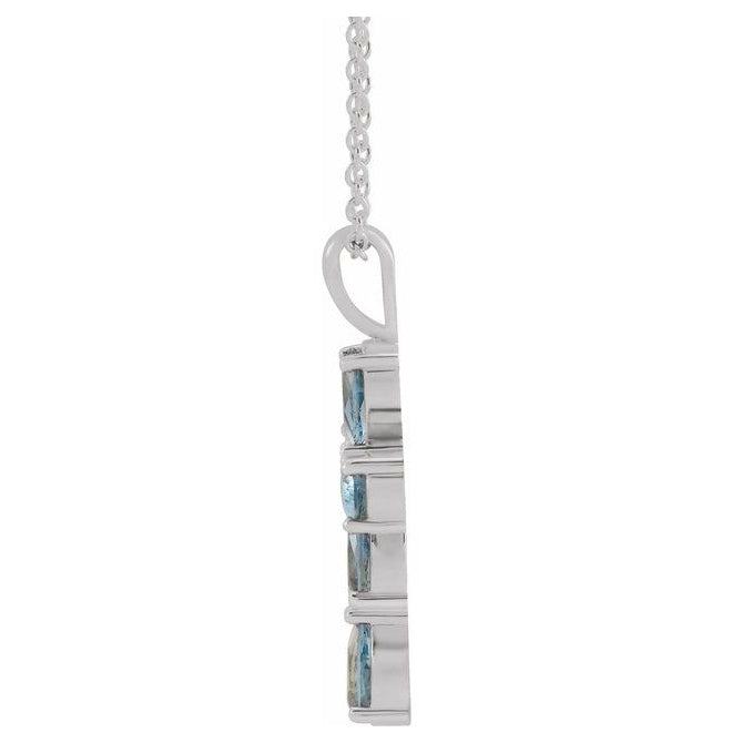 14K White Gold 5 X 3 Mm 16-18 In Polished Natural Aquamarine Cross Necklace