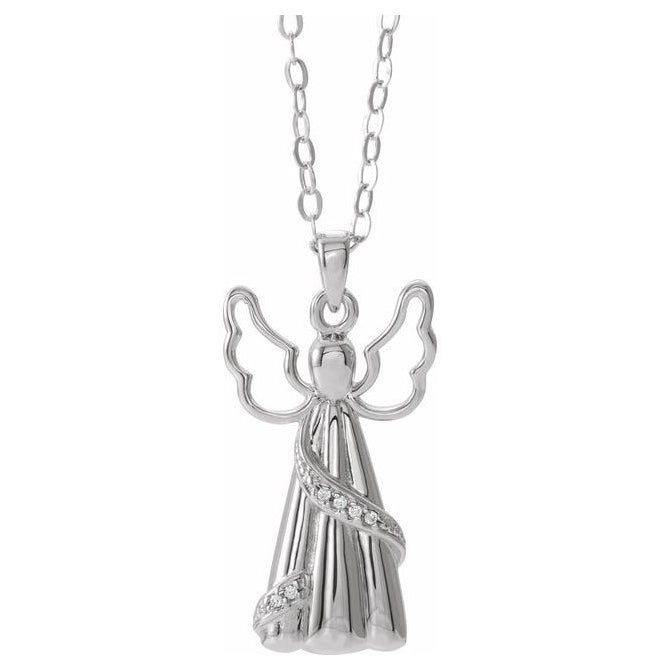 10K White Gold Round .9 Mm I1-I2, G-H Polished .03 Ctw Natural Diamond Angel Ash Holder Pendant