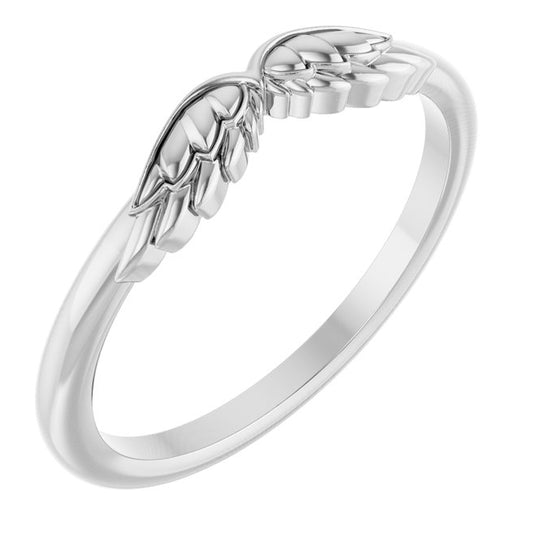 10K White Gold Polished Stackable Angel Wings Ring Size 7
