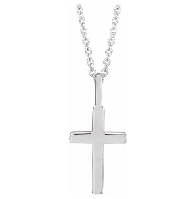 14K Yellow Or White Gold Or Sterling Silver 16-18 In Polished Knife Edge Cross Necklace