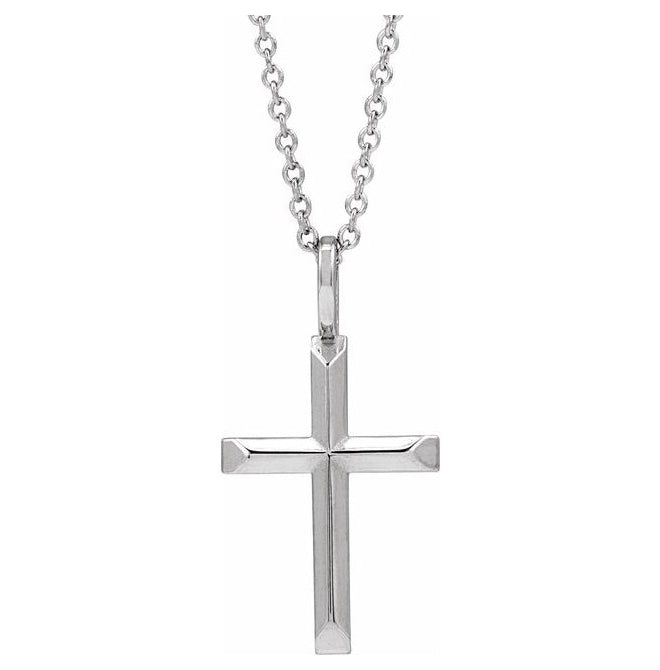 14K Yellow Or White Gold Or Sterling Silver 16-18 In Polished Knife Edge Cross Necklace