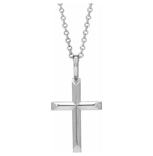 14K Yellow Or White Gold Or Sterling Silver 16-18 In Polished Knife Edge Cross Necklace