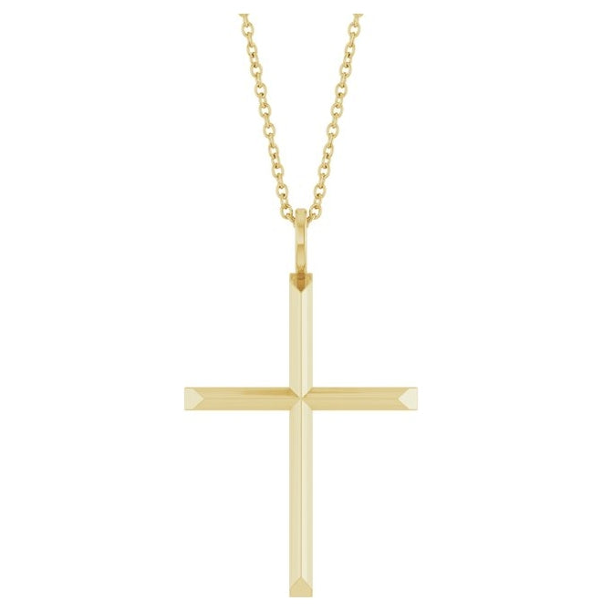 14K Yellow Or White Gold Or Sterling Silver 16-18 In Polished Knife Edge Cross Necklace