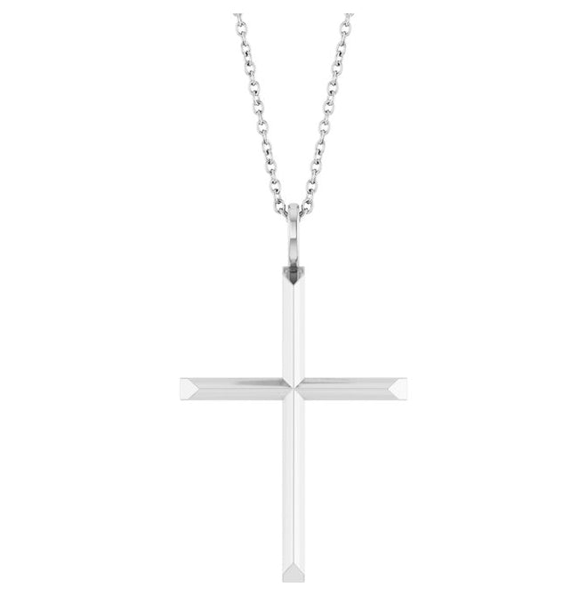 14K Yellow Or White Gold Or Sterling Silver 16-18 In Polished Knife Edge Cross Necklace
