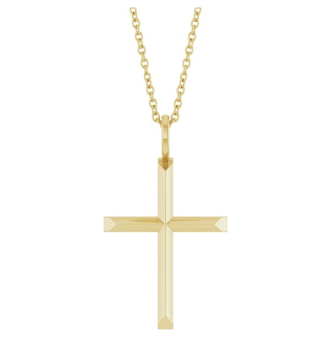 14K Yellow Or White Gold Or Sterling Silver 16-18 In Polished Knife Edge Cross Necklace