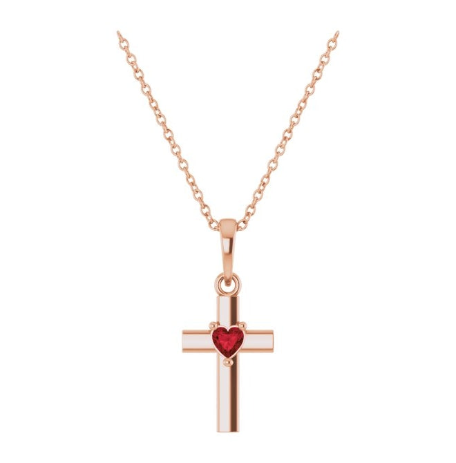 14K Rose Gold 3 X 3 Mm 16-18 In Polished Natural Mozambique Garnet Cross Necklace