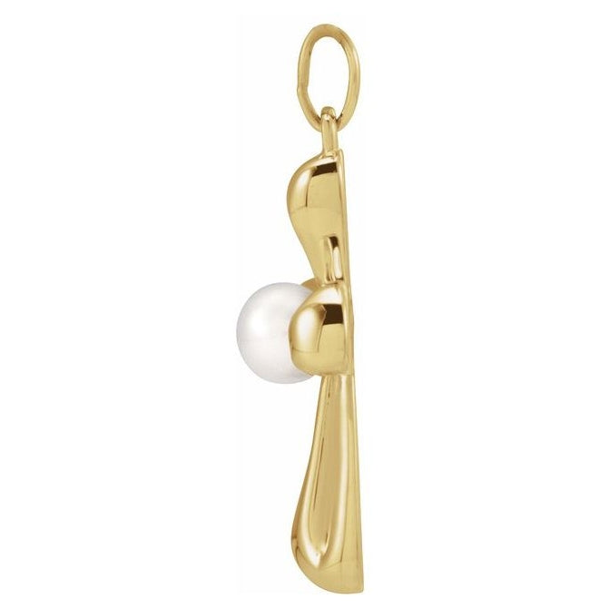 14K Yellow Gold Or Sterling Silver 4 Mm Polished Cultured Freshwater Pearl Cross Pendant